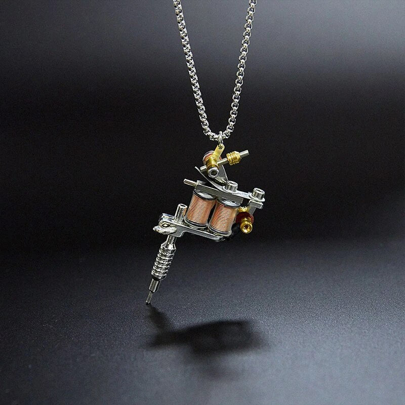 TATTOO Machine Pendant Necklace Stainless Steel