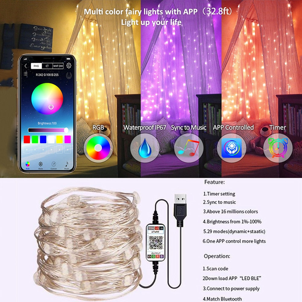 
                  
                    10-30M USB Christmas Tree LED String Lights with Smart Bluetooth App Remote Control Home Decor Lights Garland
                  
                