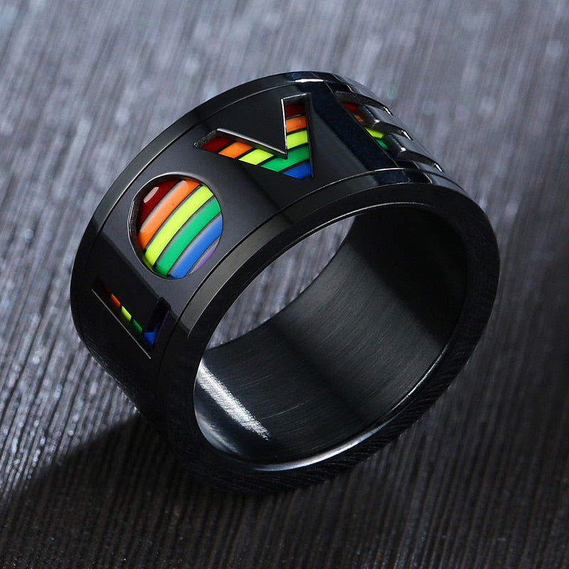 LOVE Enamel Rainbow Stainless Steel LGBT Pride Band Ring