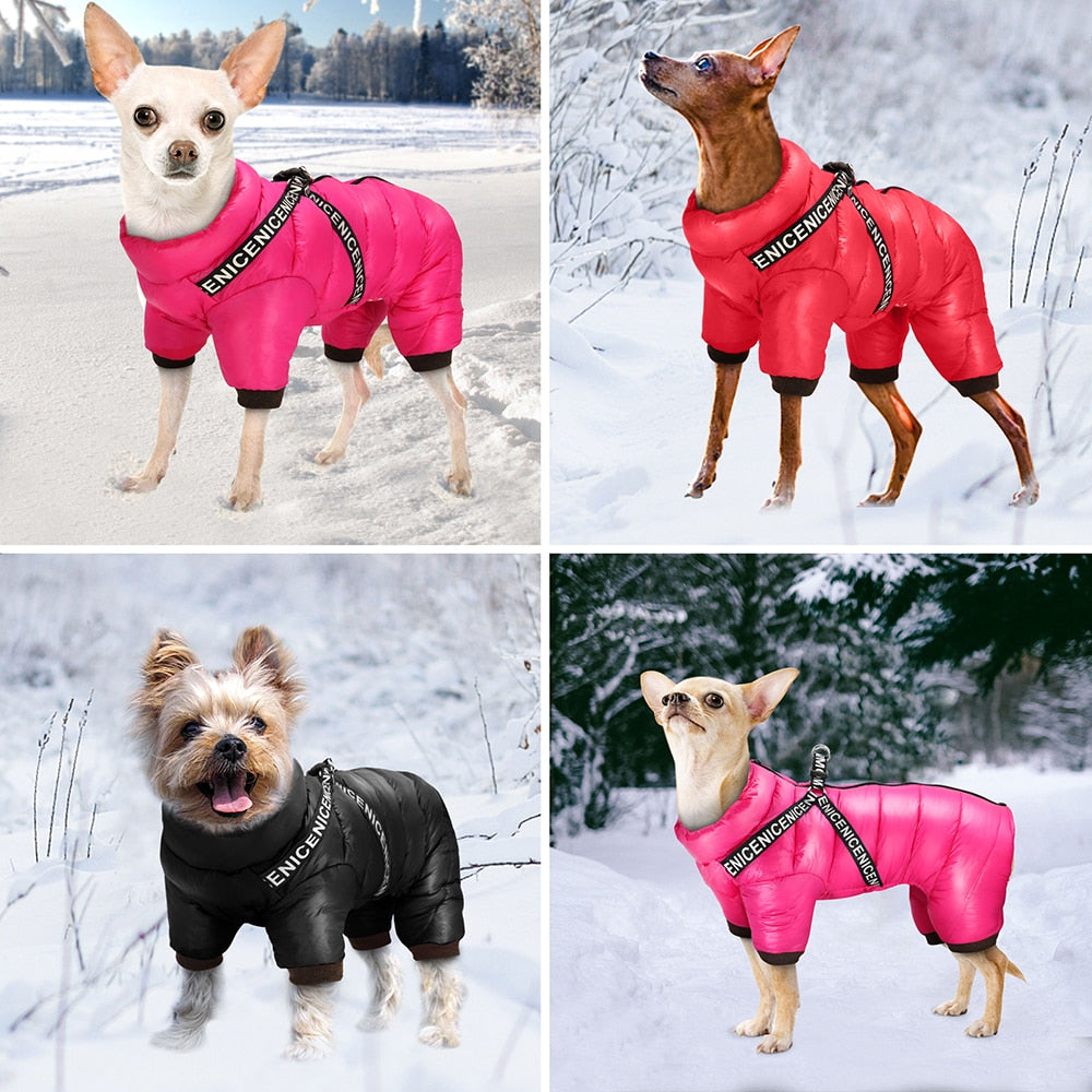 Winter Dog Clothes Super Warm Pet Coat Jacket with Harness and Hoody Waterproof Clothing For Small and Medium Dogs