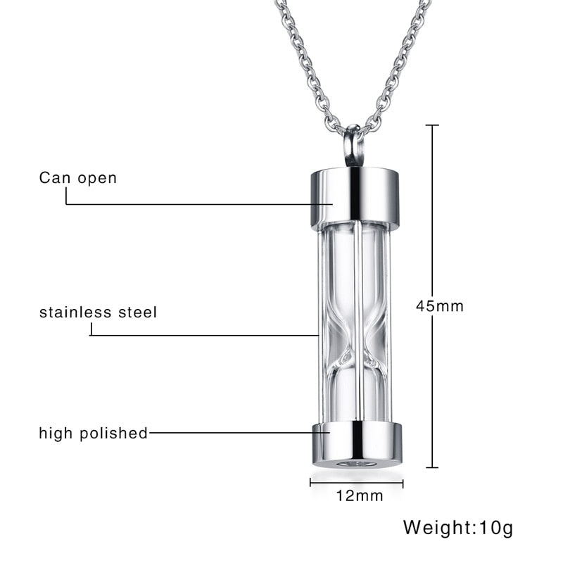 
                  
                    Funnel Openable Glass Vial Necklace Stainless Steel Urn Hourglass Memorial Ash Keepsake Pendants
                  
                