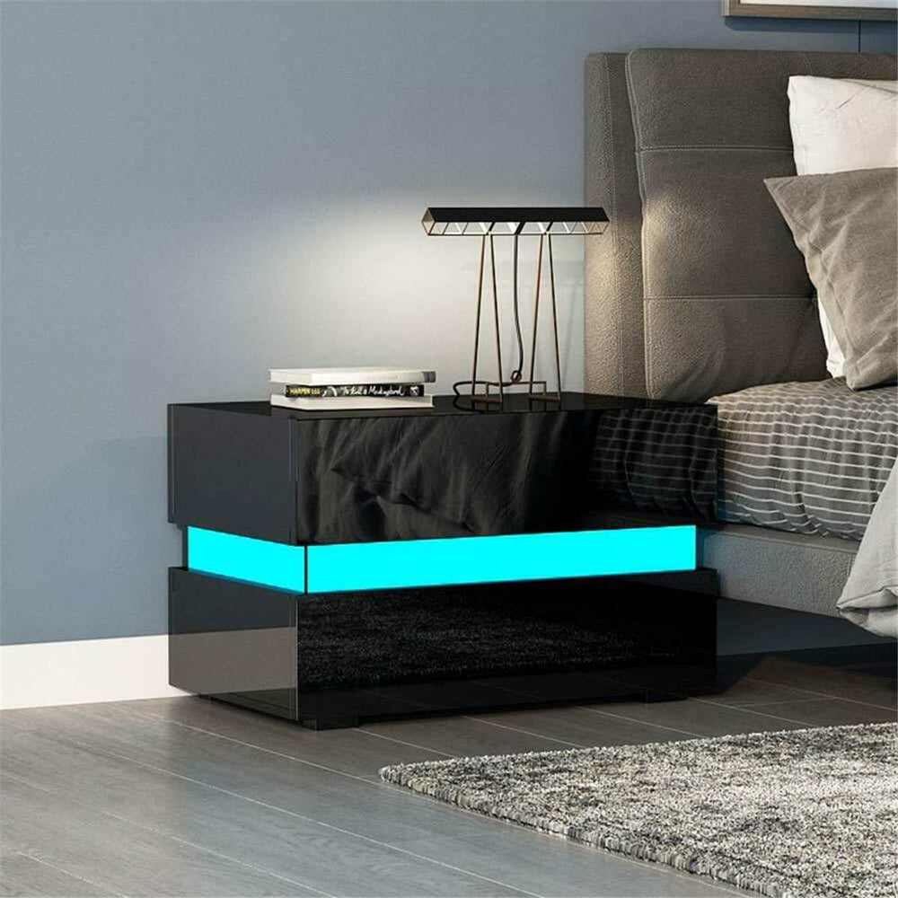 RGB LED Nightstand Coffee End Table Cabinet Storage Bedroom Furniture