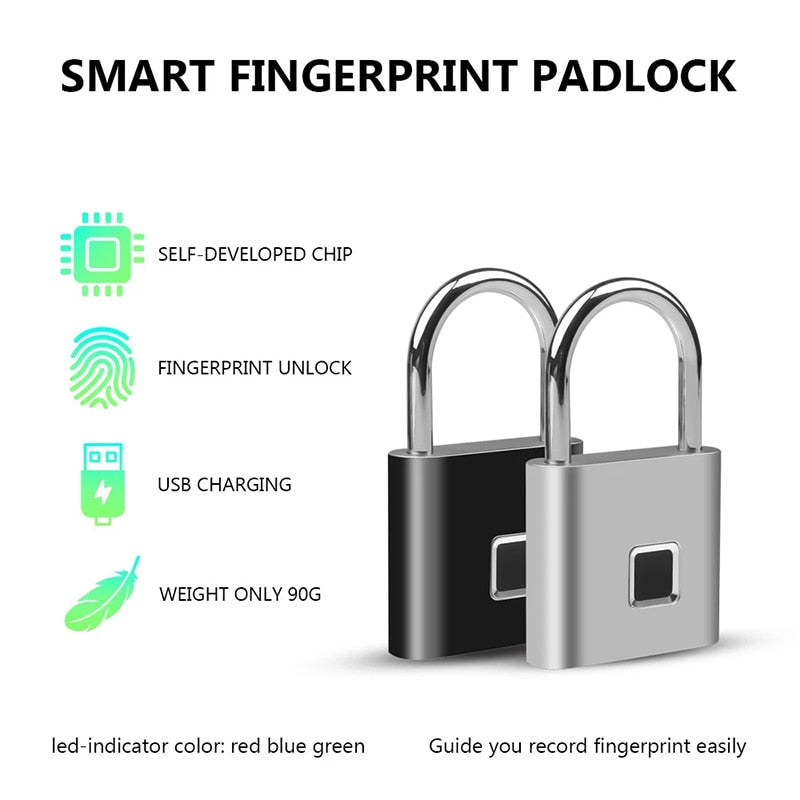 
                  
                    Black USB Rechargeable Door Smart Lock Fingerprint Padlock Quick Unlock High Identify Security Lock
                  
                