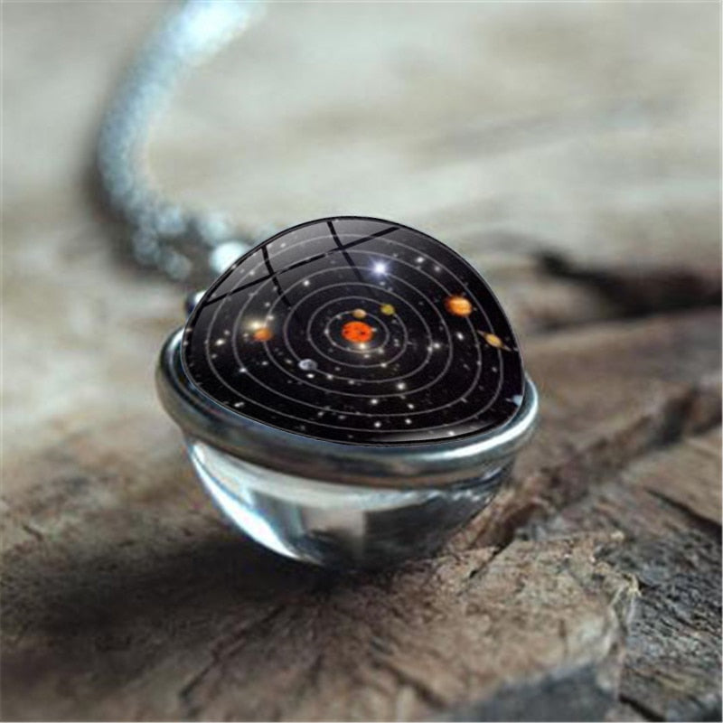 
                  
                    Galaxy Planet Universe Solar System Moon Earth Sun Necklace Double Sided Glass Ball Pendant Chain Necklace
                  
                