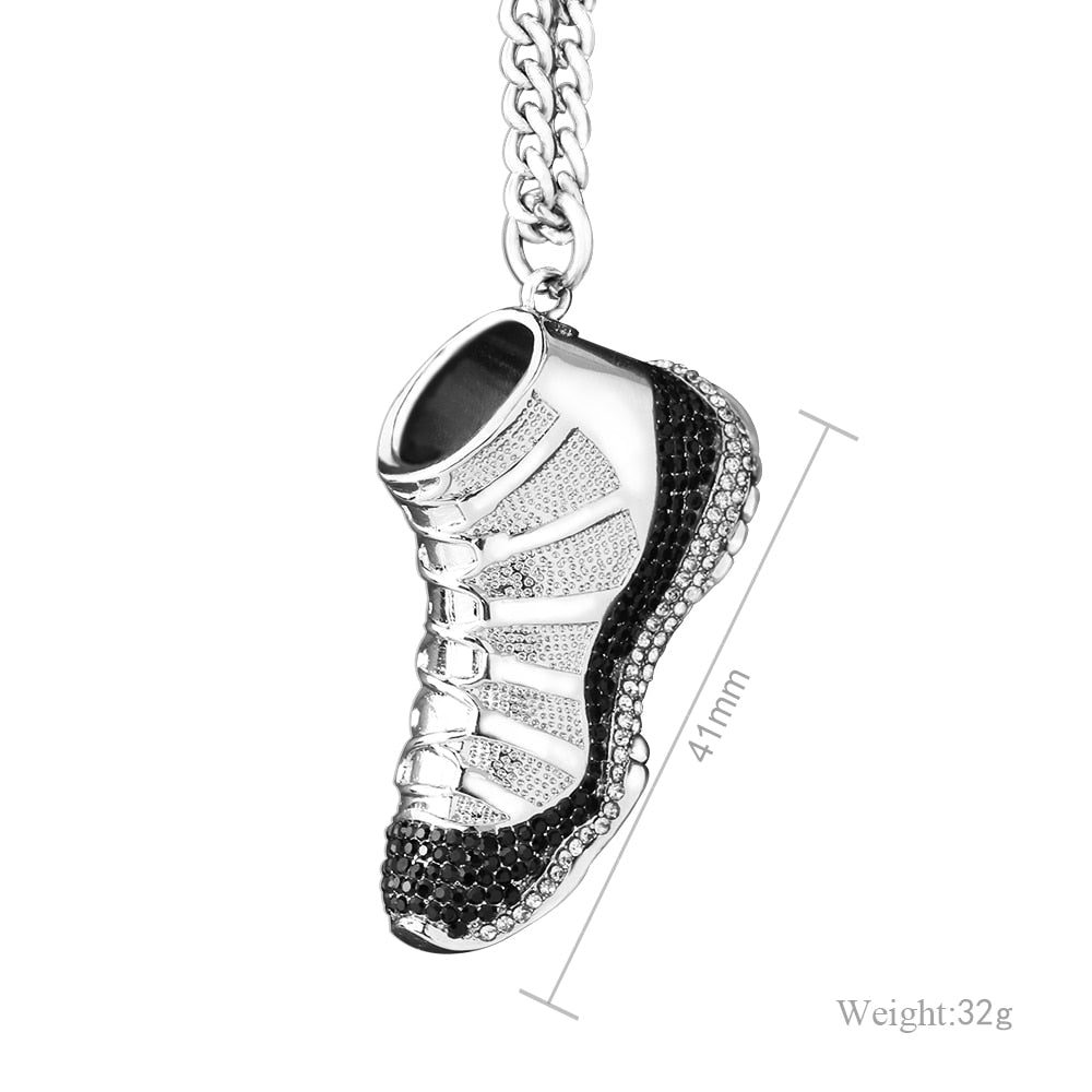 
                  
                    Stainless Steel Sneaker with Black and White Stones Pendant Necklace
                  
                