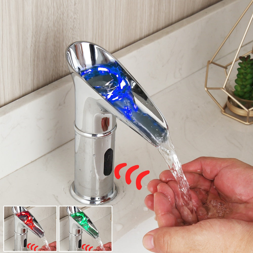 
                  
                    KEMAIDI Automatic Sensor Hand Touch Griffin Bathroom Sink Faucets Solid Brass Basin Sink Mixer Waterfall Faucet
                  
                