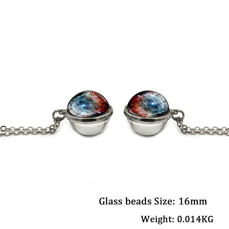 
                  
                    Galaxy Planet Universe Solar System Moon Earth Sun Necklace Double Sided Glass Ball Pendant Chain Necklace
                  
                