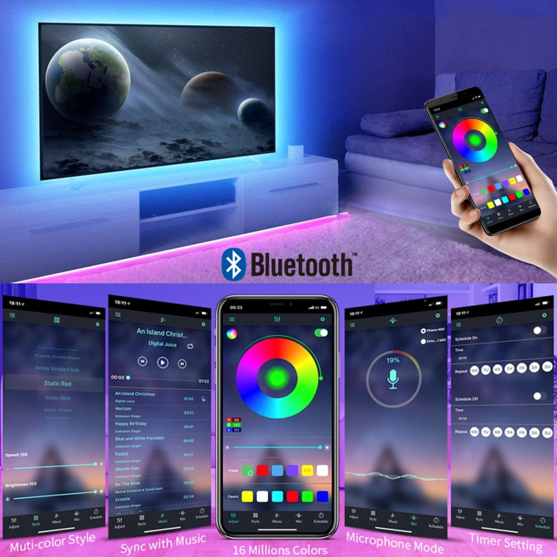 RGB 5050 LED Strip Light Bluetooth App Control TV Backlight Room Decor