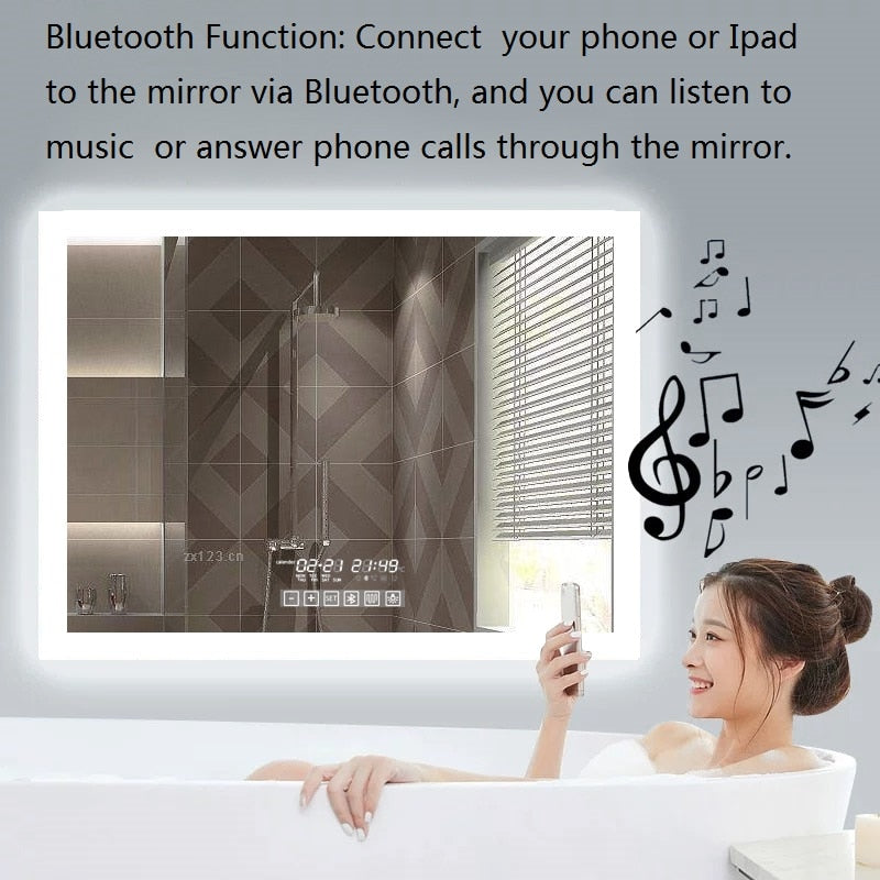 
                  
                    Bathroom Smart Mirror Wall Mount LED Adjustable Backlight Mirror Defogging Makeup Bluetooth Compatible Speaker
                  
                