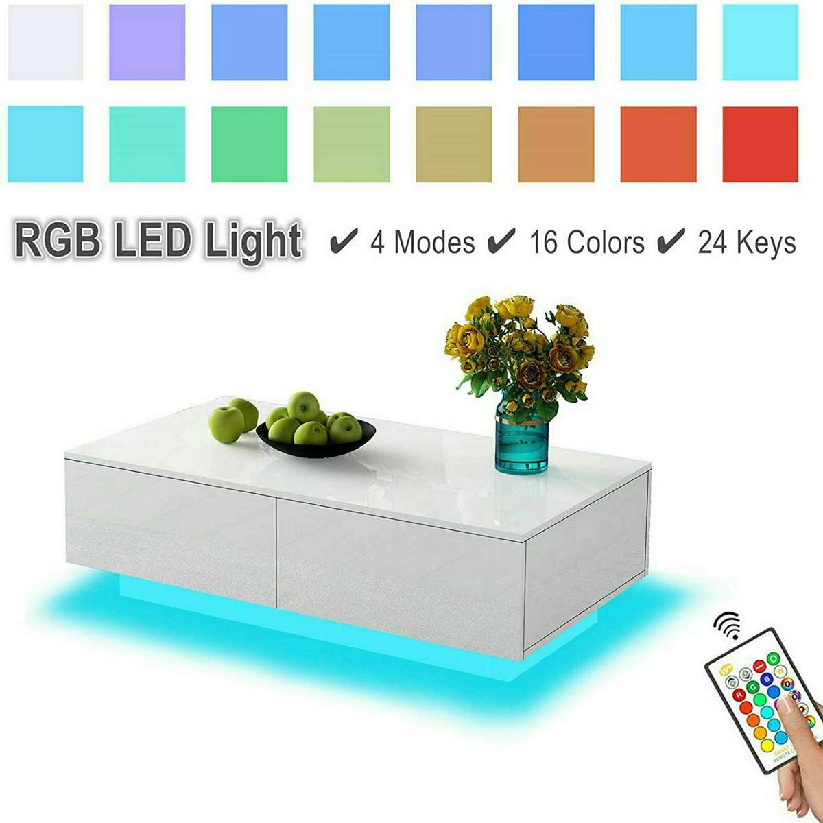 
                  
                    RGB LED Coffee Table Wooden 4 Drawers Living Room Furniture
                  
                