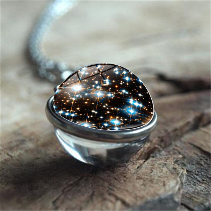 
                  
                    Galaxy Planet Universe Solar System Moon Earth Sun Necklace Double Sided Glass Ball Pendant Chain Necklace
                  
                