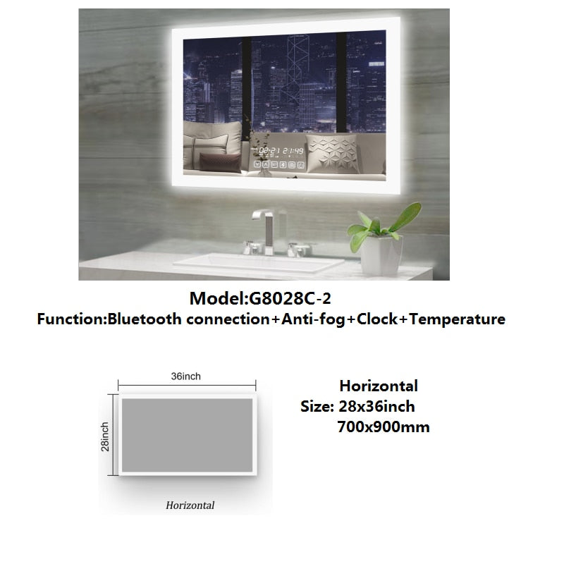 
                  
                    Bathroom Smart Mirror Wall Mount LED Adjustable Backlight Mirror Defogging Makeup Bluetooth Compatible Speaker
                  
                