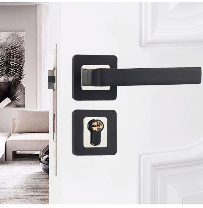 Door Handle Black Space Aluminum Door Handle Indoor Bedroom Door Lock Hardware