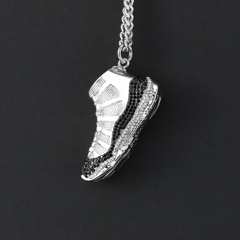 
                  
                    Stainless Steel Sneaker with Black and White Stones Pendant Necklace
                  
                