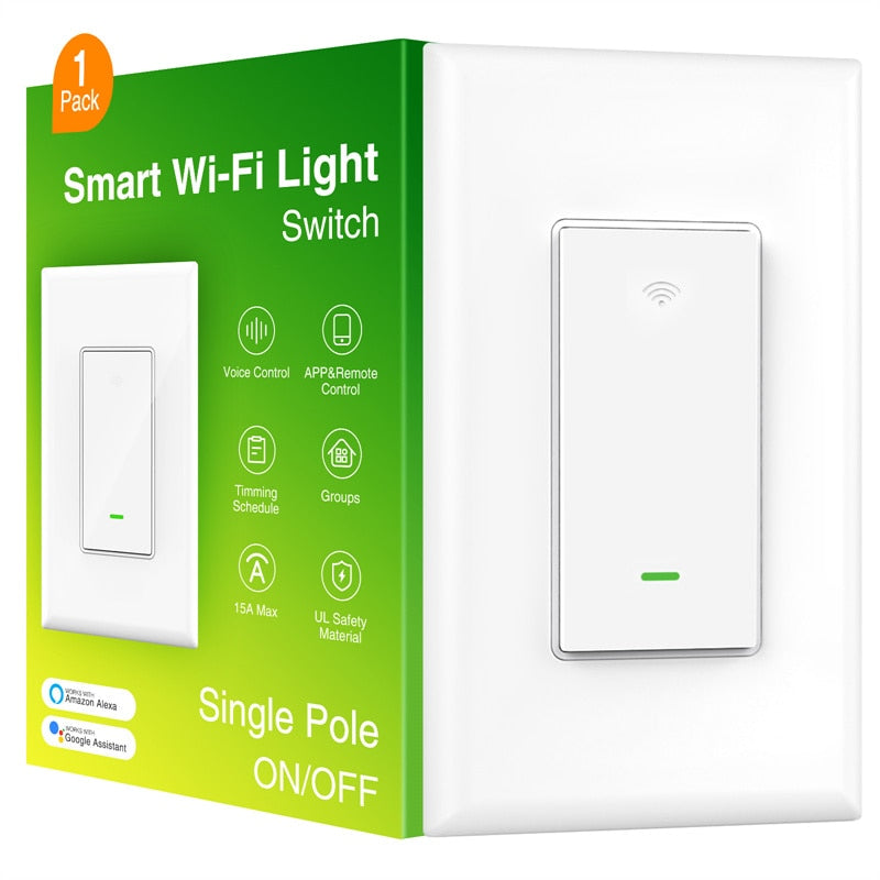 
                  
                    Smart Light Switch ON-OFF In-Wall Single-Pole 15A Compatible with Alexa and Google Home for Voice Control WiFi Smart Switch
                  
                