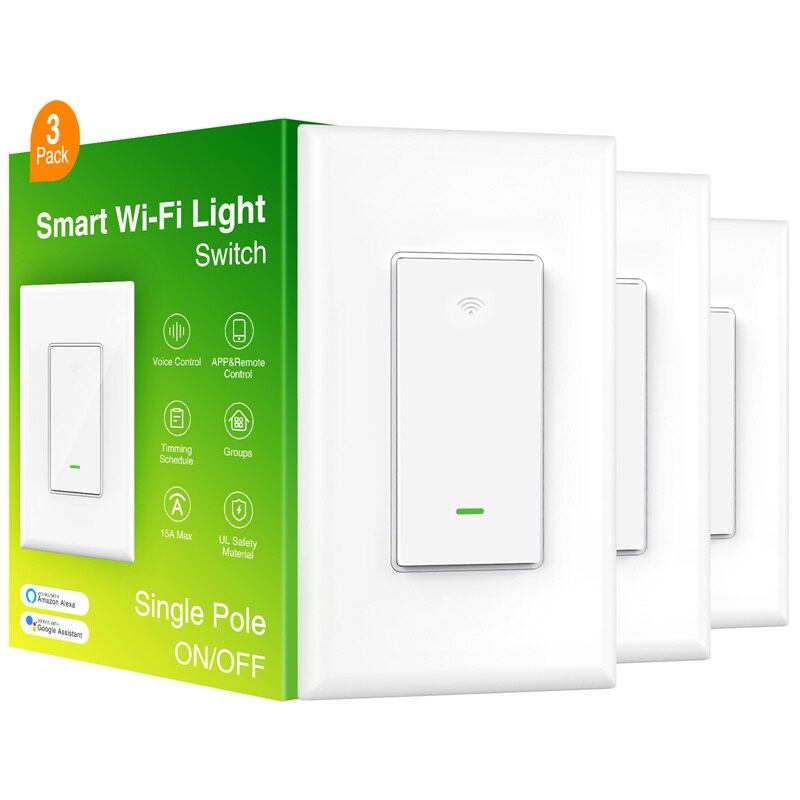 
                  
                    Smart Light Switch ON-OFF In-Wall Single-Pole 15A Compatible with Alexa and Google Home for Voice Control WiFi Smart Switch
                  
                