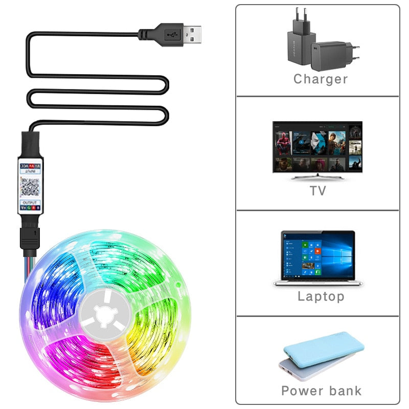 
                  
                    RGB 5050 LED Strip Light Bluetooth App Control TV Backlight Room Decor
                  
                