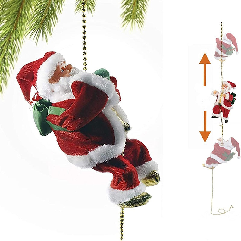 Climbing Santa Claus Electric Plush Toys Christmas Figurine Automatic Climbing Up and Down On Rope Indoor Xmas Holiday Decor