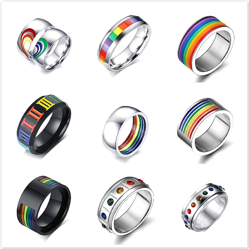 Rainbow Colorful LGBT Rings Stainless Steel