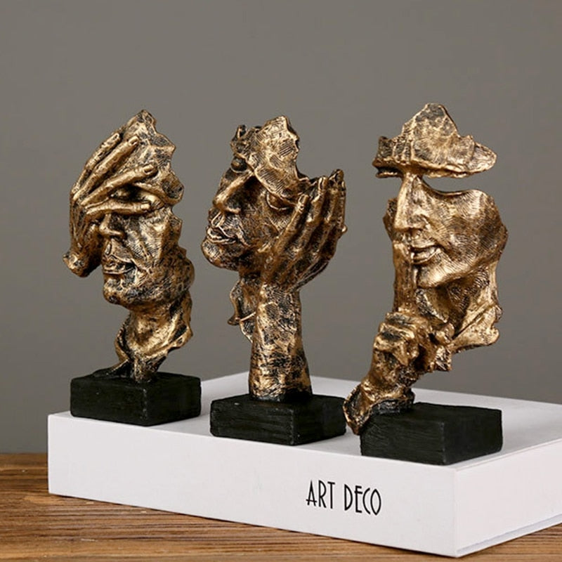 3 Pcs Set Statue Abstract Resin Sculpture Miniature Figurines Face Character Home Decor