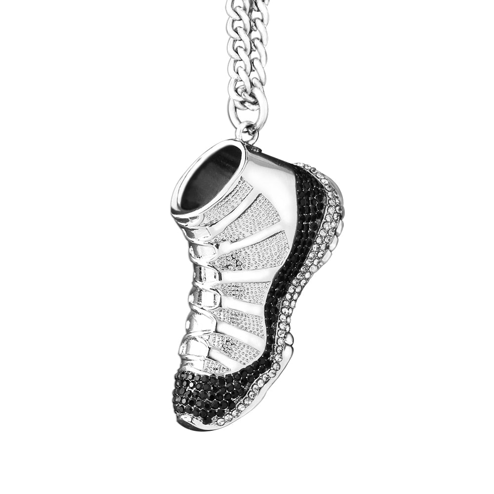 
                  
                    Stainless Steel Sneaker with Black and White Stones Pendant Necklace
                  
                