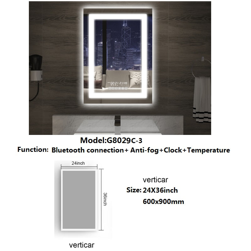 
                  
                    Bathroom Smart Mirror Wall Mount LED Adjustable Backlight Mirror Defogging Makeup Bluetooth Compatible Speaker
                  
                