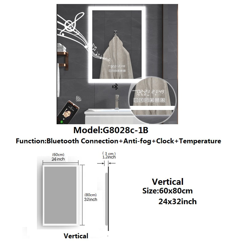 
                  
                    Bathroom Smart Mirror Wall Mount LED Adjustable Backlight Mirror Defogging Makeup Bluetooth Compatible Speaker
                  
                