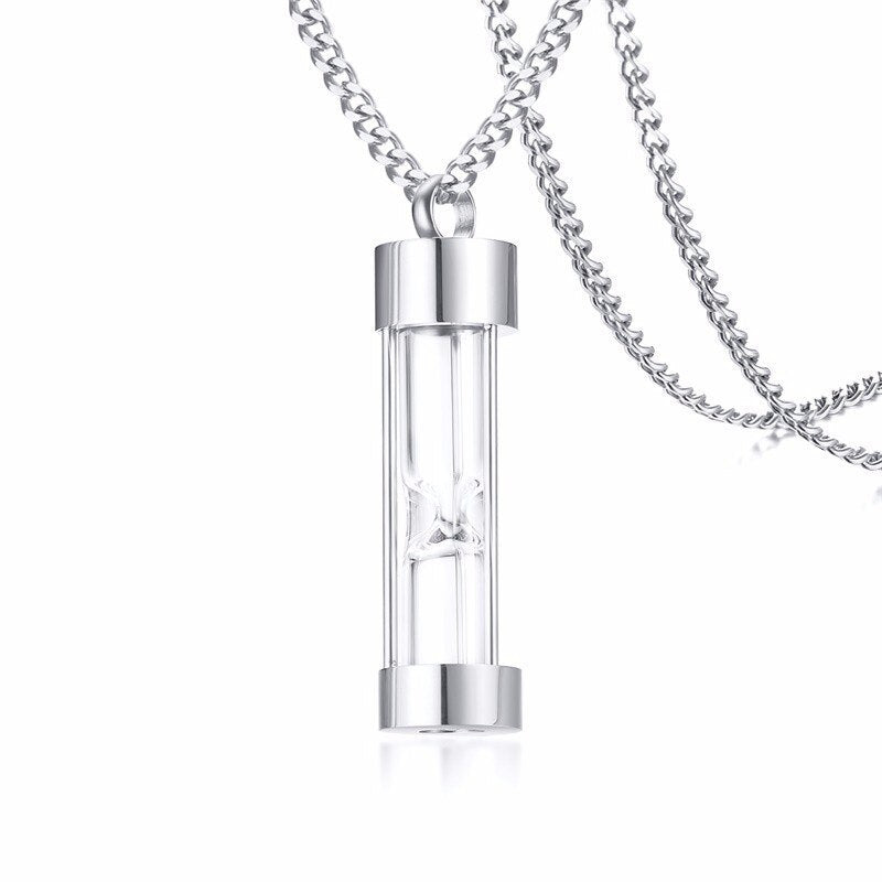 
                  
                    Funnel Openable Glass Vial Necklace Stainless Steel Urn Hourglass Memorial Ash Keepsake Pendants
                  
                