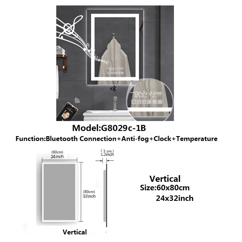 
                  
                    Bathroom Smart Mirror Wall Mount LED Adjustable Backlight Mirror Defogging Makeup Bluetooth Compatible Speaker
                  
                