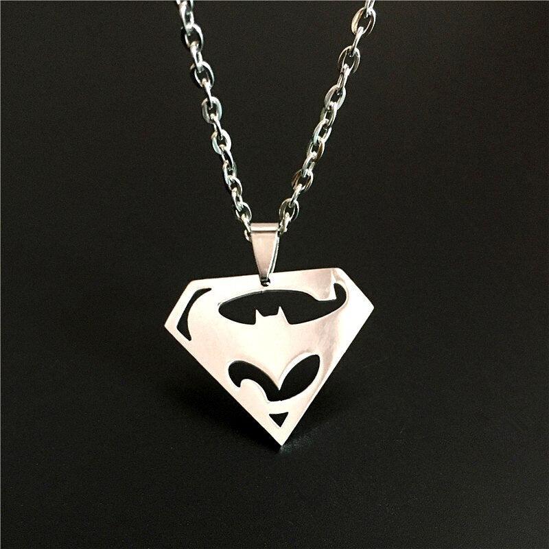 Stainless Steel Supermen Batman Pendant Necklace