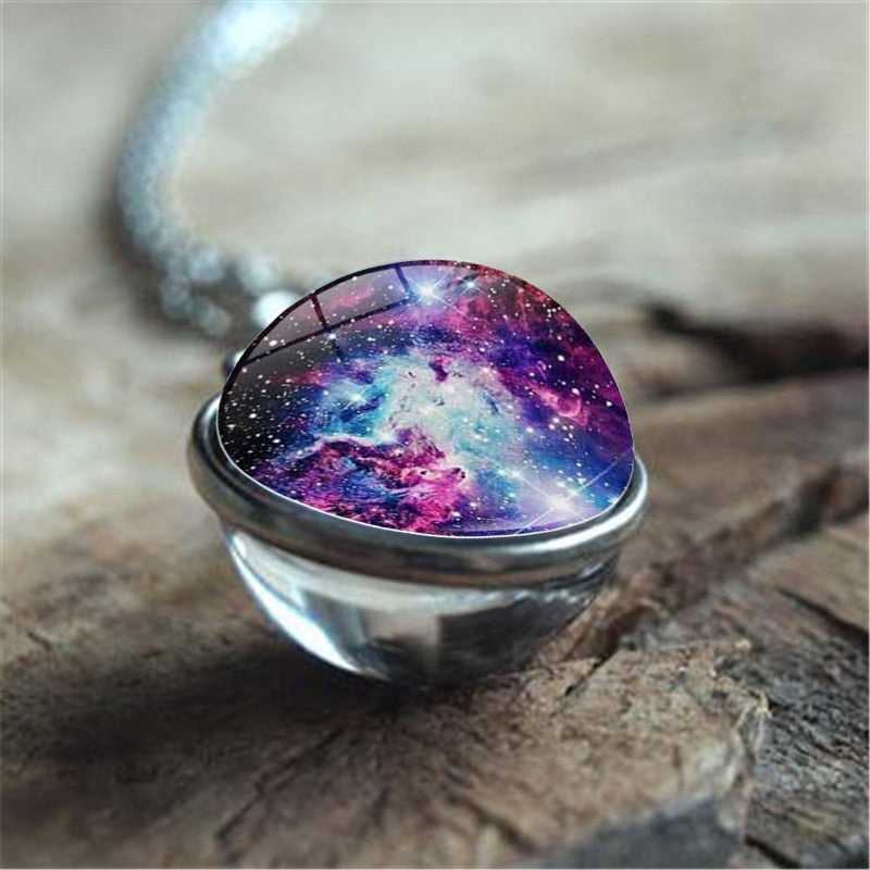 
                  
                    Galaxy Planet Universe Solar System Moon Earth Sun Necklace Double Sided Glass Ball Pendant Chain Necklace
                  
                