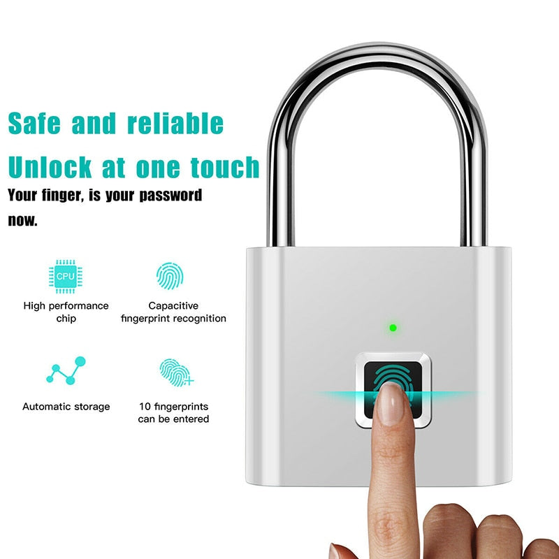 
                  
                    Black USB Rechargeable Door Smart Lock Fingerprint Padlock Quick Unlock High Identify Security Lock
                  
                