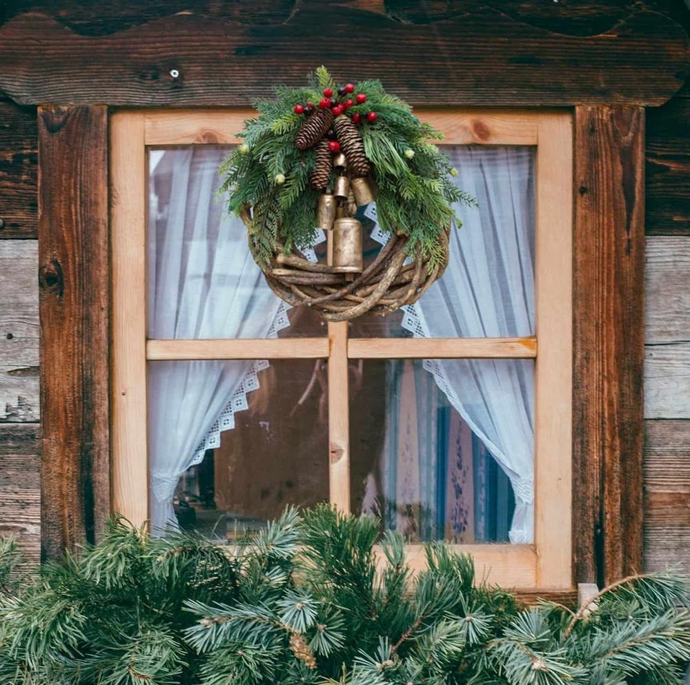 Rustic Christmas Farmhouse Style With Bells Front Door Decor Hanging Wreath