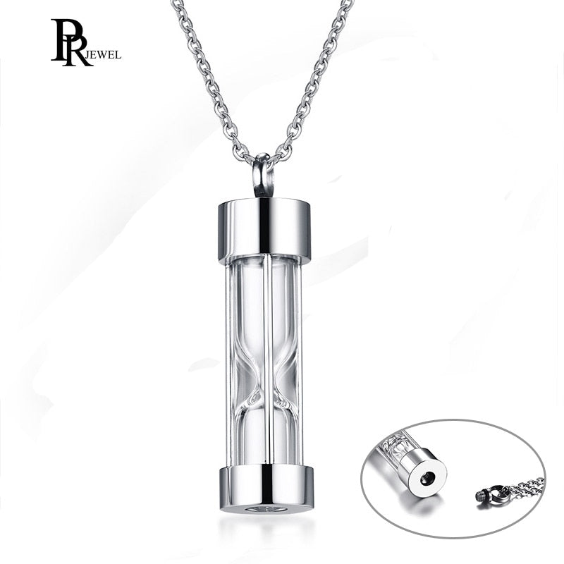 Funnel Openable Glass Vial Necklace Stainless Steel Urn Hourglass Memorial Ash Keepsake Pendants