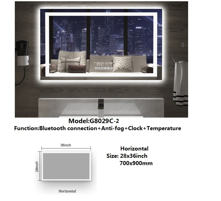 
                  
                    Bathroom Smart Mirror Wall Mount LED Adjustable Backlight Mirror Defogging Makeup Bluetooth Compatible Speaker
                  
                