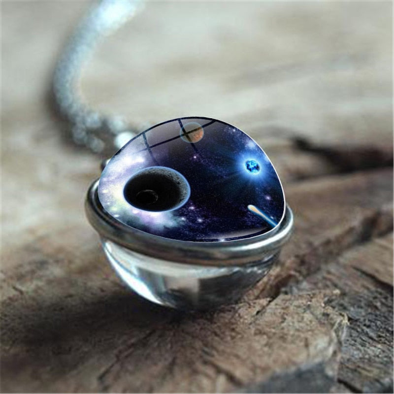 
                  
                    Galaxy Planet Universe Solar System Moon Earth Sun Necklace Double Sided Glass Ball Pendant Chain Necklace
                  
                