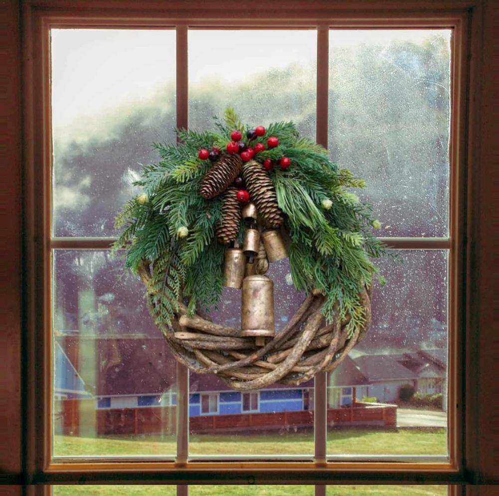 
                  
                    Rustic Christmas Farmhouse Style With Bells Front Door Decor Hanging Wreath
                  
                