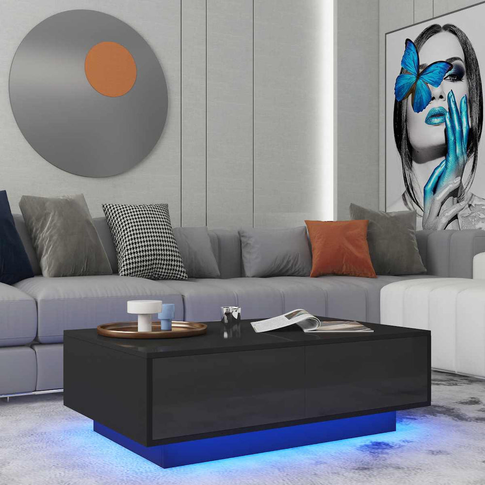 RGB LED Coffee Table Wooden 4 Drawers Living Room Furniture