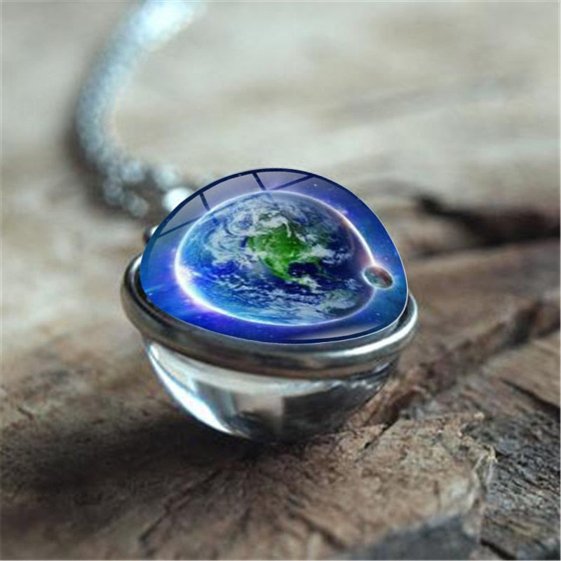 
                  
                    Galaxy Planet Universe Solar System Moon Earth Sun Necklace Double Sided Glass Ball Pendant Chain Necklace
                  
                