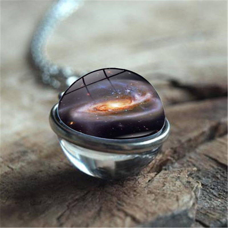 
                  
                    Galaxy Planet Universe Solar System Moon Earth Sun Necklace Double Sided Glass Ball Pendant Chain Necklace
                  
                