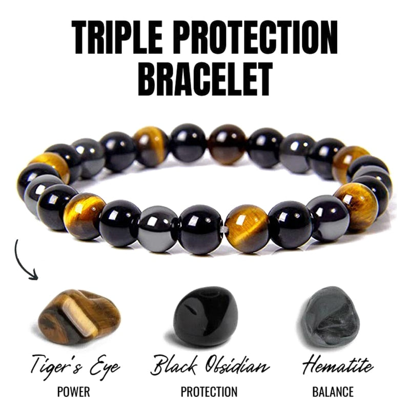 Natural Black Obsidian Hematite Tiger Eye Beads Bracelets Magnetic Health Protection