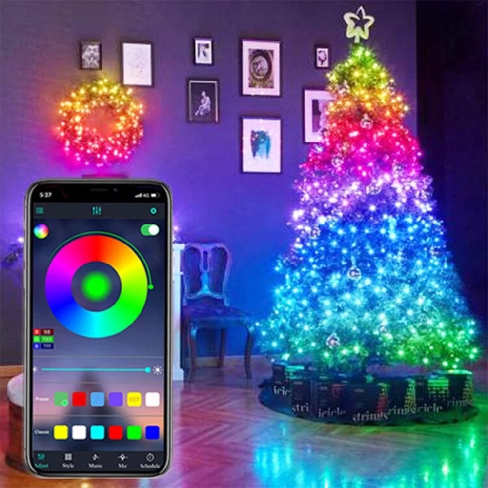 10-30M USB Christmas Tree LED String Lights with Smart Bluetooth App Remote Control Home Decor Lights Garland