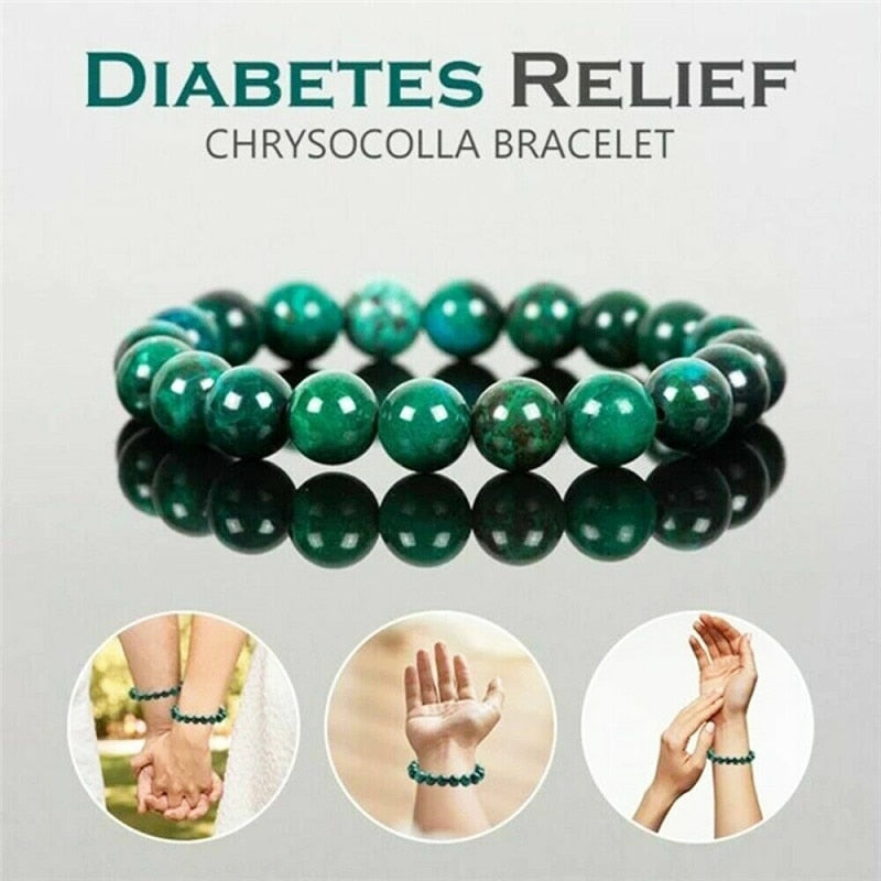 Chrysocolla Malachite Natural Stone Beads Bracelet Diabetes Relief Healing Jewelry