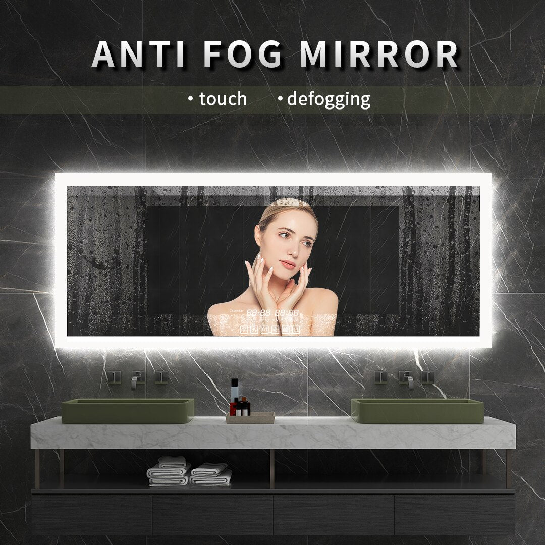 
                  
                    Fogless Smart Bathroom Mirror with Bluetooth Speaker Anti-fog Shower Backlight Touch Control Led Lighting Makeup Wall Mirrors
                  
                