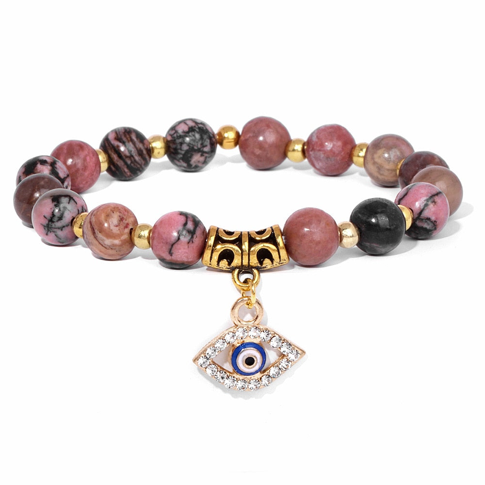 
                  
                    Stone Beaded Bracelet Oval Evil Eye Charm Lucky Wish Pendant Handmade Bracelets
                  
                