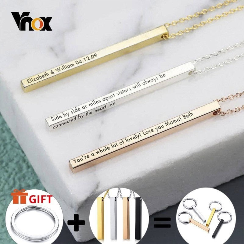 Vnox Personalized Necklace Vertical Bar Cylindrical Stainless Steel Pendant Link Chain