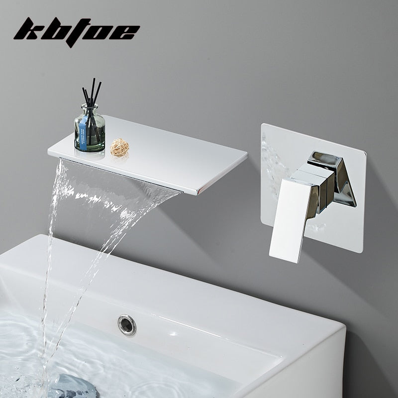 Waterfall Basin Faucet Set Bathroom Wall Mounted Modern Hot and Cold Water Bathtub Sink Mixer