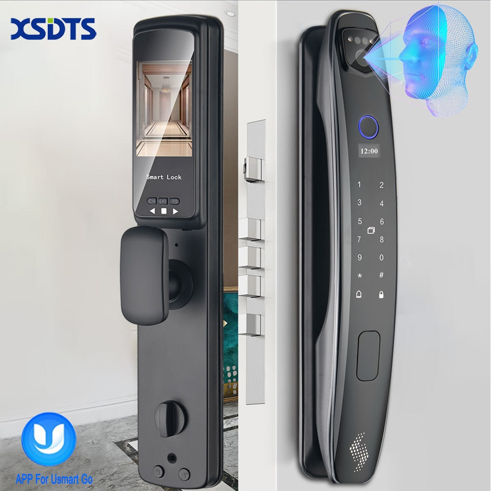 3D Face Smart Door Lock Security Camera Monitor Fingerprint Password Biometric Smart Key Lock