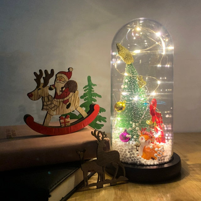 LED Enchanted Glass Dome Christmas Theme with String Lights For Home Holiday Decor