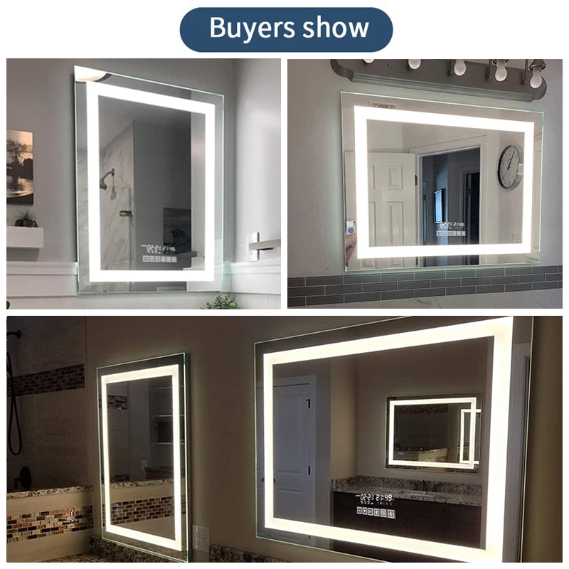 
                  
                    Smart Bluetooth Bathroom Mirror Anti-fog Shower Backlight Touch Control Dimmable Led Lighting Fogless Makeup Wall Mirrors
                  
                